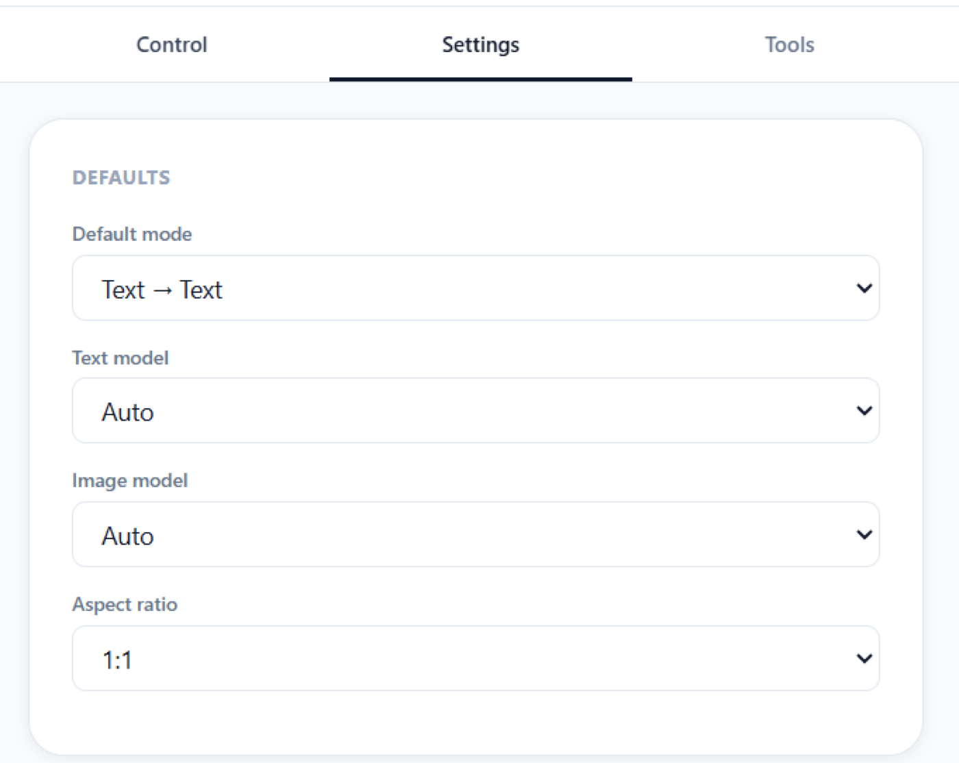 ChatGPT Automation Settings tab with default mode, text model, image model, and aspect ratio options